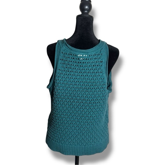 A.N.A Elegant High Neckline Dark Teal Sleeveless Crochet Knit Tank Top Sweater - Picture 6 of 15